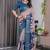 Navy Blue color Digital Printed And Zari Woven Work Linen Saree