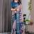 Navy Blue color Digital Printed And Zari Woven Work Linen Saree