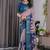 Navy Blue color Digital Printed And Zari Woven Work Linen Saree