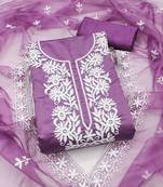 lavender embroidered pv roman silk unstitched dress material 