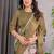 Olive color Digital Printed And Zari Woven Work Linen Saree