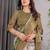 Olive color Digital Printed And Zari Woven Work Linen Saree