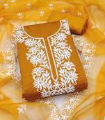 mustard embroidered pv roman silk unstitched dress material 