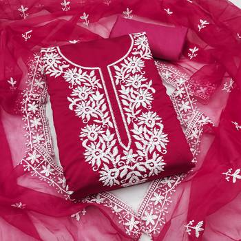 pink embroidered pv roman silk unstitched dress material  1