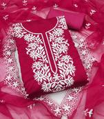 pink embroidered pv roman silk unstitched dress material 