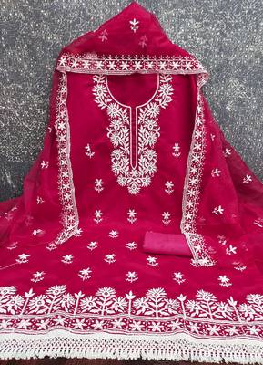 pink embroidered pv roman silk unstitched dress material  3