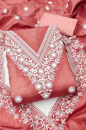 peach embroidered jalpari cotton unstitched dress material 