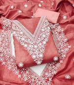 peach embroidered jalpari cotton unstitched dress material 