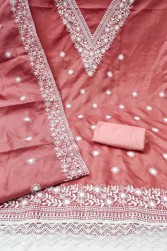 peach embroidered jalpari cotton unstitched dress material 