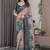 Teal color Digital Printed And Zari Woven Work Linen Saree