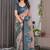 Teal color Digital Printed And Zari Woven Work Linen Saree