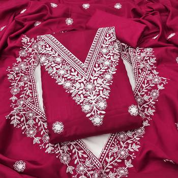 pink embroidered jalpari cotton unstitched dress material  1