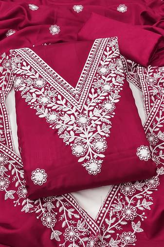 pink embroidered jalpari cotton unstitched dress material 