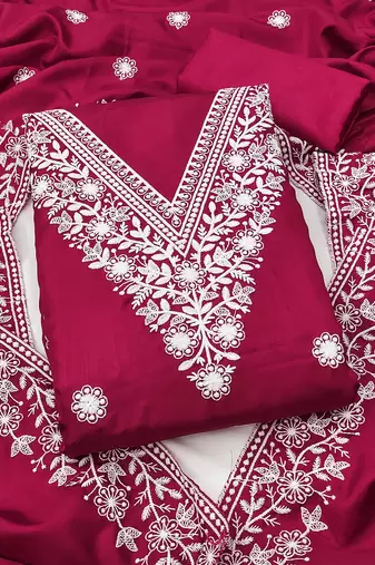 pink embroidered jalpari cotton unstitched dress material 