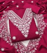 pink embroidered jalpari cotton unstitched dress material 