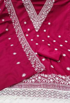 pink embroidered jalpari cotton unstitched dress material  2