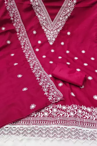 pink embroidered jalpari cotton unstitched dress material 