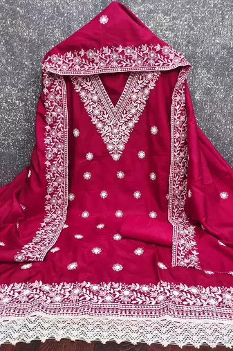 pink embroidered jalpari cotton unstitched dress material 