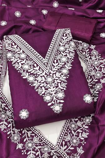 purple embroidered jalpari cotton unstitched dress material 