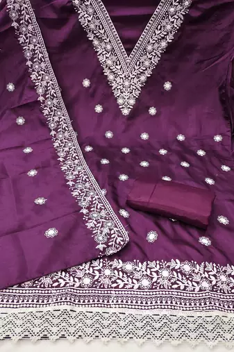 purple embroidered jalpari cotton unstitched dress material 