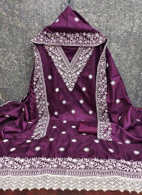 purple embroidered jalpari cotton unstitched dress material  3