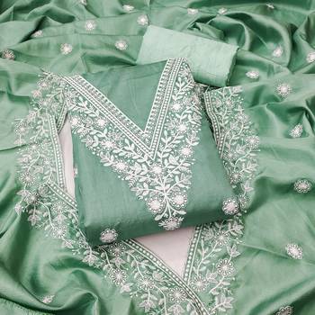 sea green embroidered jalpari cotton unstitched dress material  1