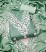 sea green embroidered jalpari cotton unstitched dress material 