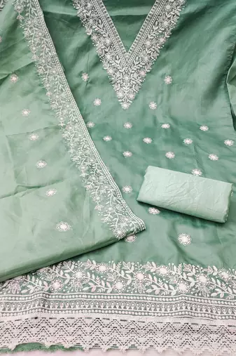 sea green embroidered jalpari cotton unstitched dress material 