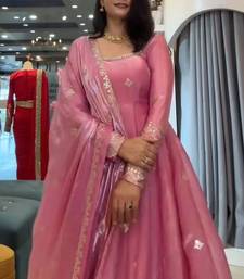 Pink fendy silk blend gown set with pant & dupatta