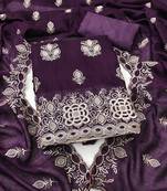 purple embroidered vichitra silk unstitched dress material 