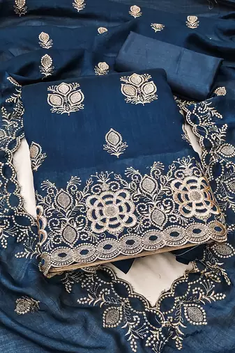 beige printed linen cotton unstitched dress material 