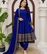 Royal blue premium chinon anarkali suit set