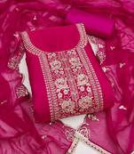 pink embroidered viscose satin unstitched dress material 
