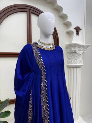 Royal blue premium chinon anarkali suit set 4