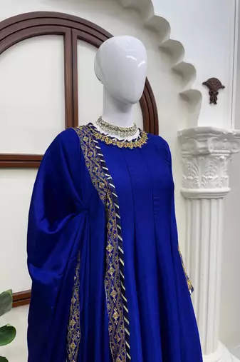 Royal blue premium chinon anarkali suit set