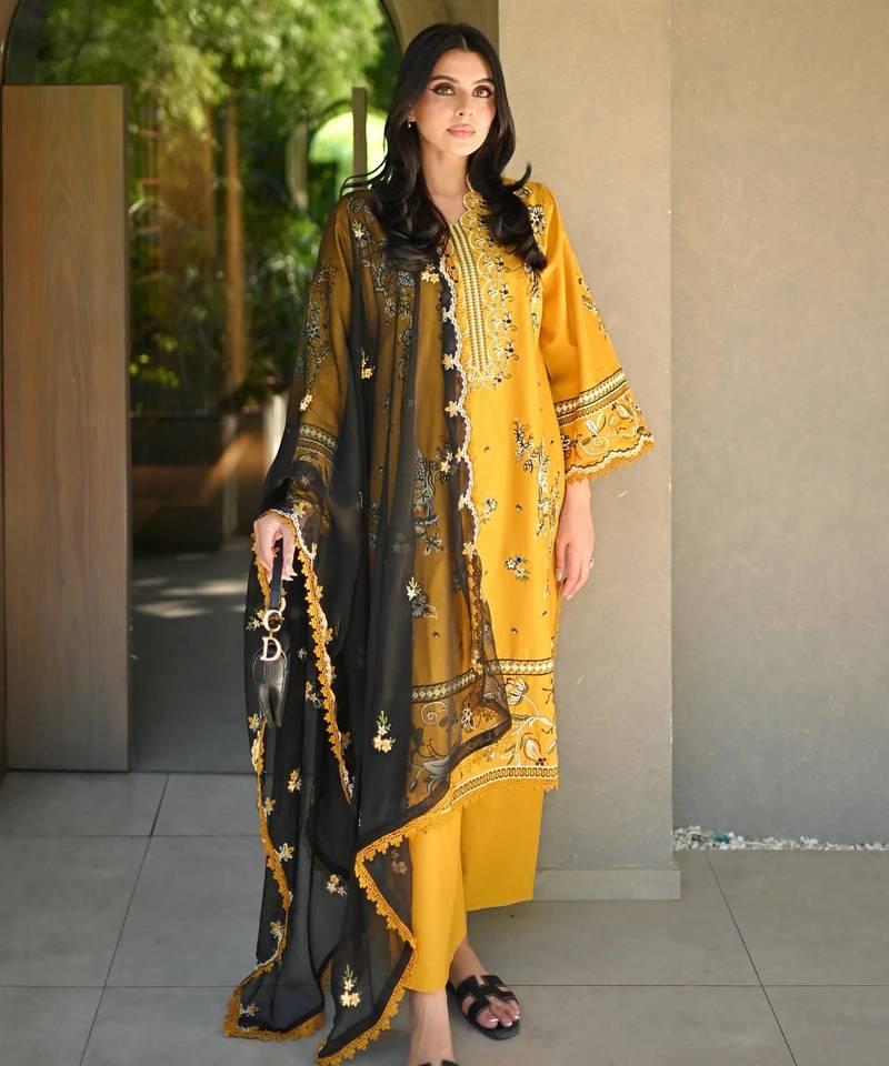 Yellow roman embroidered palazzo suit set