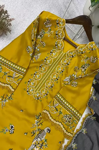 Yellow roman embroidered palazzo suit set