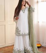 Sage green pure maska cotton embroidered palazzo suit set