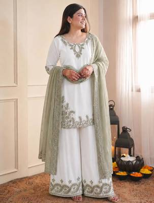 Sage green pure maska cotton embroidered palazzo suit set 2