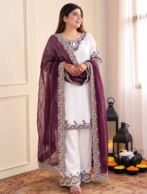 Plum pure maska cotton embroidered palazzo suit set 1