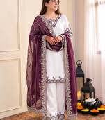 Plum pure maska cotton embroidered palazzo suit set