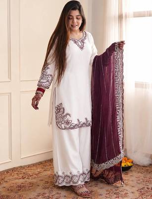 Plum pure maska cotton embroidered palazzo suit set 2