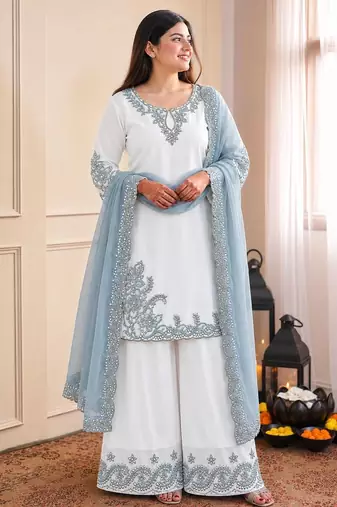 Blue pure maska cotton embroidered palazzo suit set