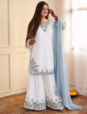 Blue pure maska cotton embroidered palazzo suit set 2