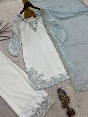 Blue pure maska cotton embroidered palazzo suit set 4
