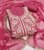pink embroidered p v silk blend unstitched dress material 