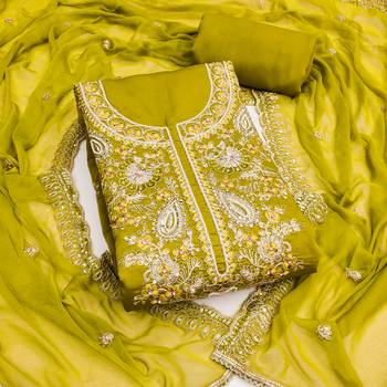 yellow embroidered p v silk blend unstitched dress material  1