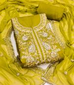 yellow embroidered p v silk blend unstitched dress material 