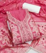 pink weaved silk blend  blend unstitched dress material 