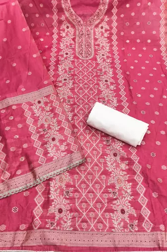 pink weaved silk blend  blend unstitched dress material 